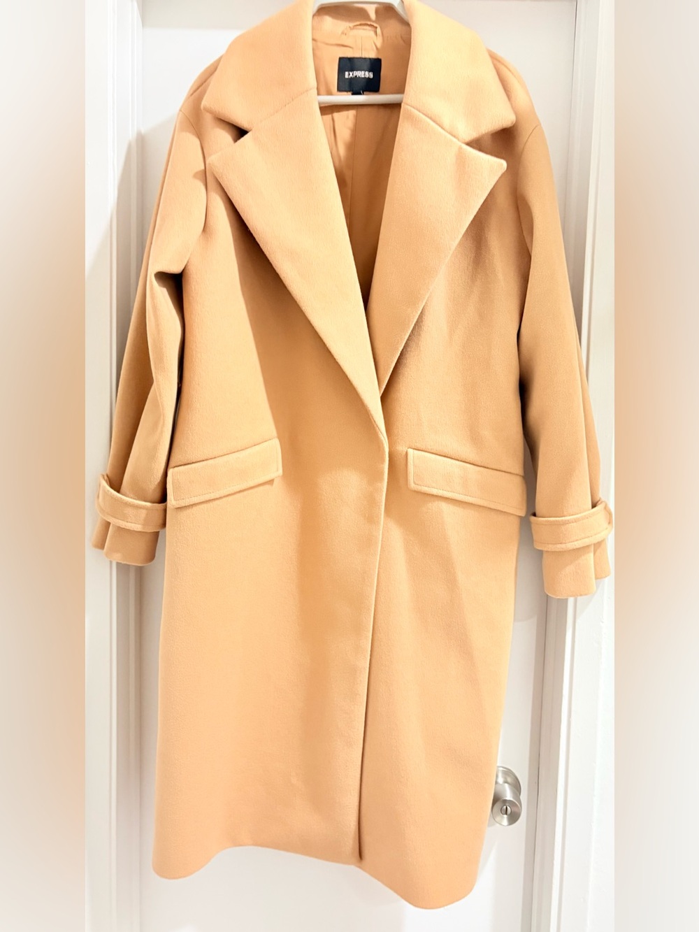 Express Camel Trench Coat with Wide Lapel